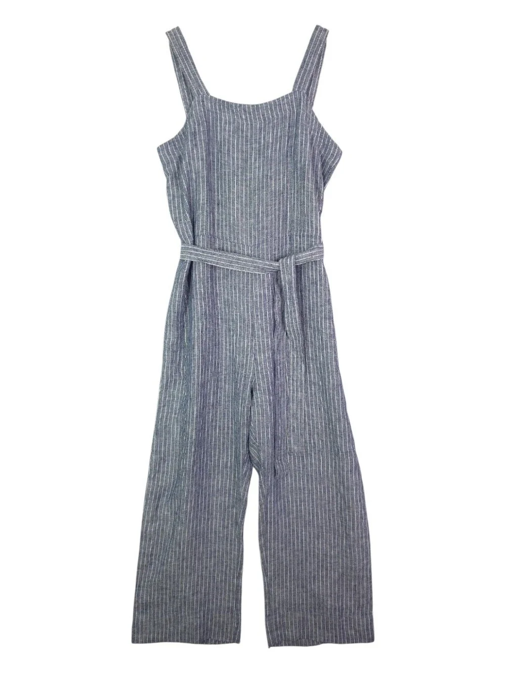 Quince 100% European Linen Square Neck Jumpsuit In Chambray Stripe